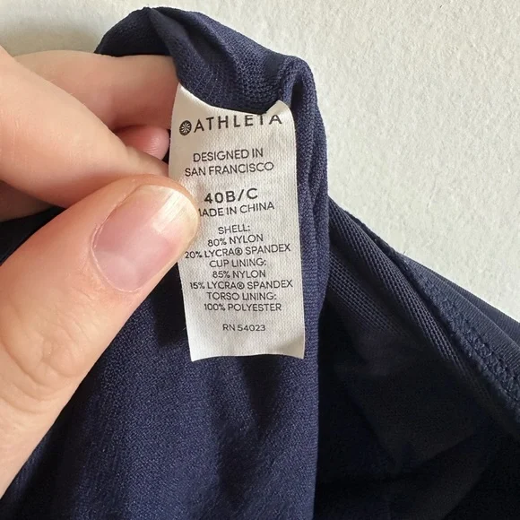 Athleta Navy Blue Wrap Halter Tie Slimming One Piece Swimsuit size 40 B/C EUC - Picture 11 of 12